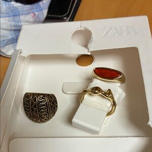 Zara Gold and Black Ring Set with Red Accent